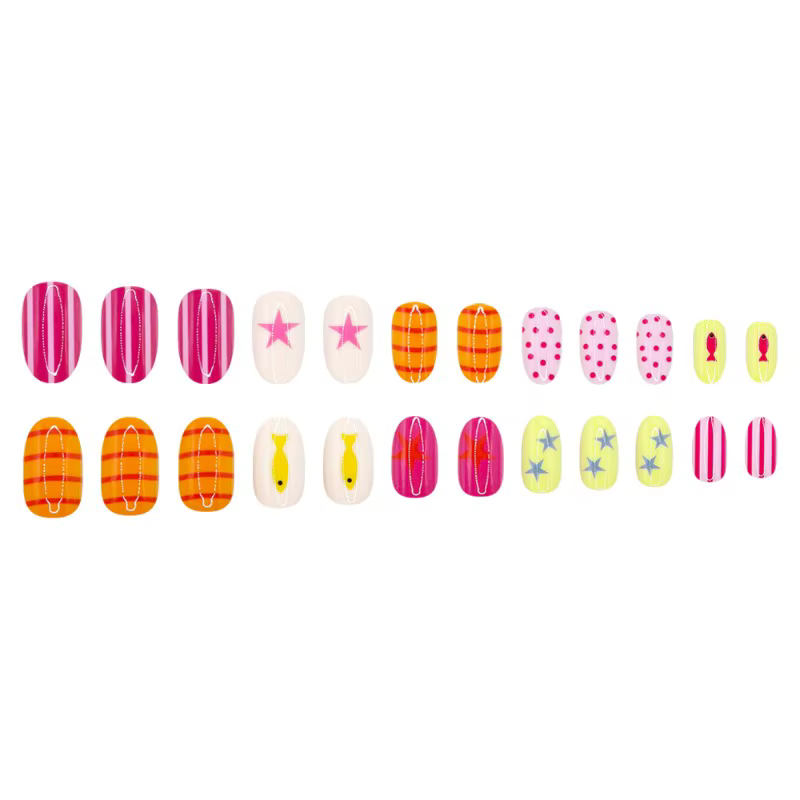 24 faux ongles courts et ronds d'été