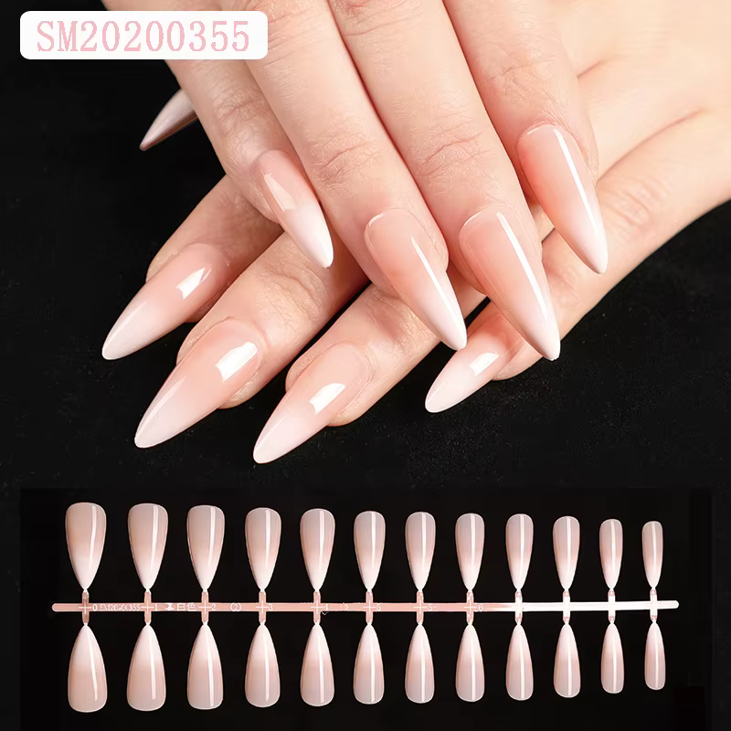24 pièces/ensemble Faux ongles à presser forme amande couleur unie simple