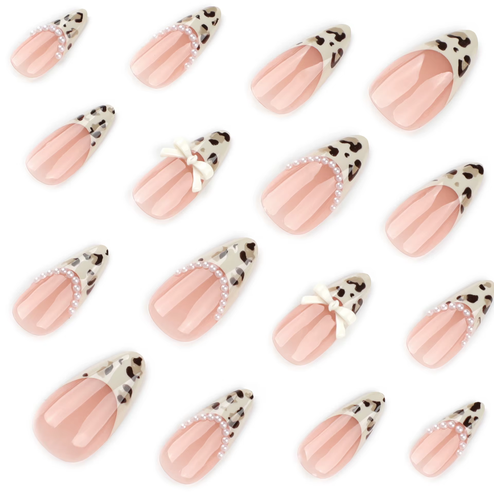 24 pièces café clair Style français presse sur ongles imprimé léopard amande épicé fille faux