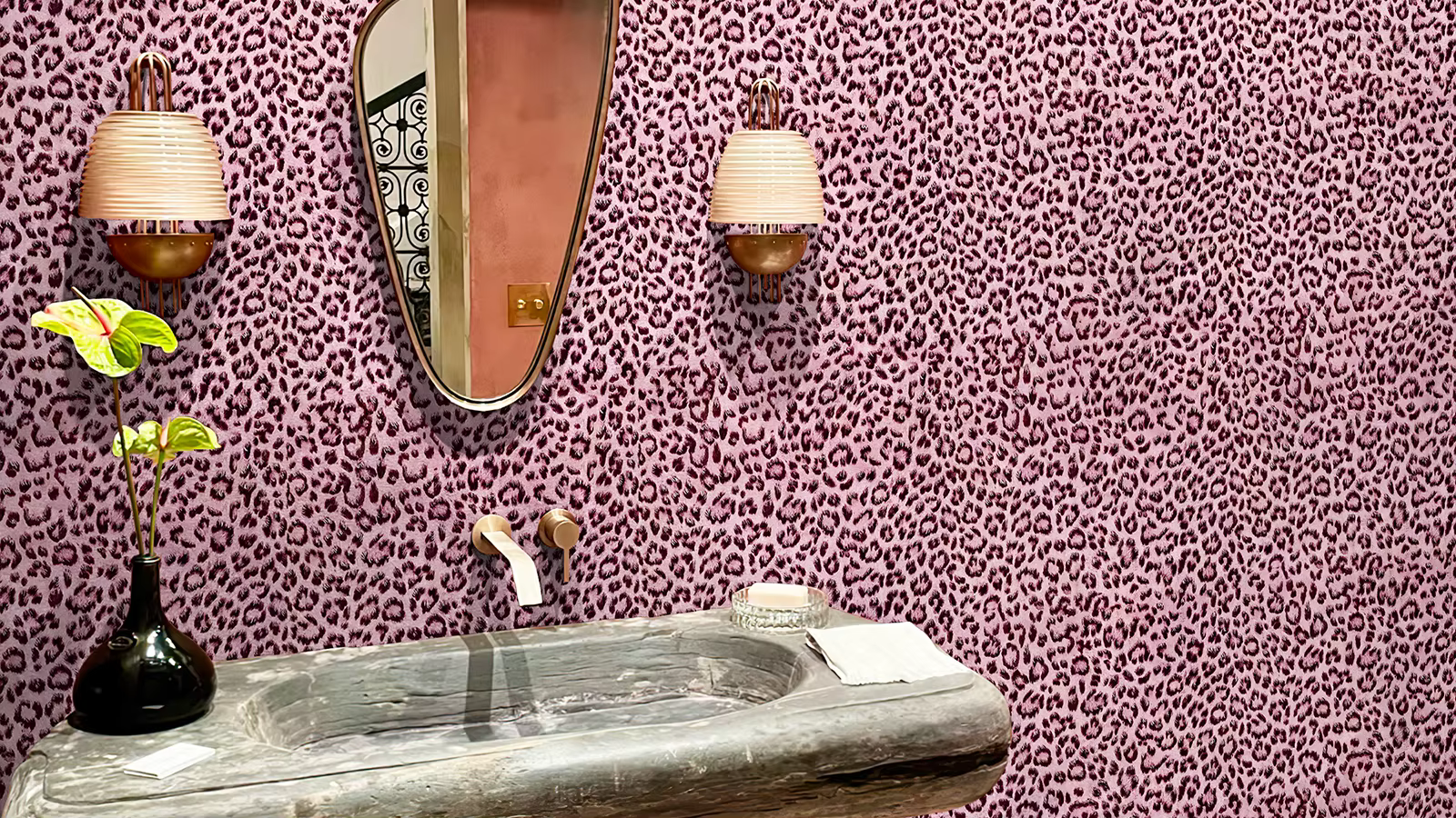 Papier peint imperméable à l'eau rose léopard pour plafond, salon, papier peint imperméable à l'huile