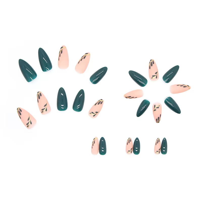 24 pièces faux ongles français amande longue couverture presse