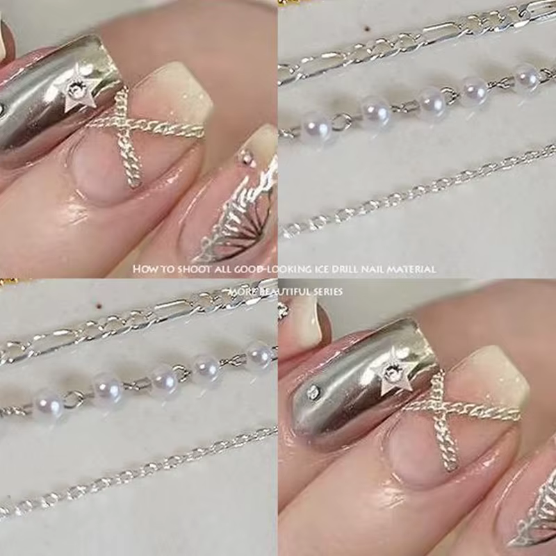 Chaînes à ongles or argent perles de pierre
