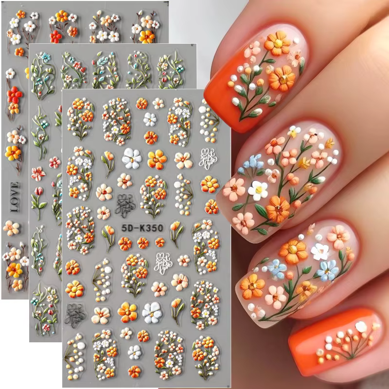 Autocollants pour ongles en relief marguerite 5D