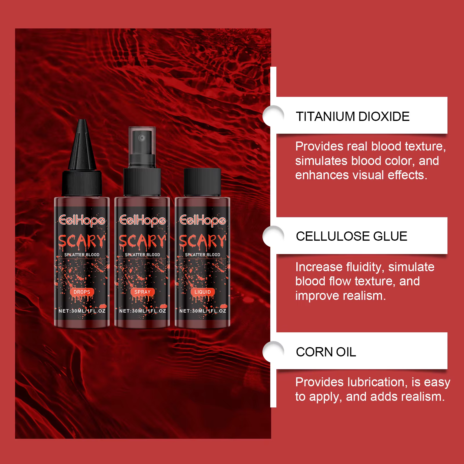 Kit de maquillage de faux sang pour Halloween, goutte de sang, Vampire, Zombie, Cosplay, lavable, faux sang, Spray pour fête, outil rouge d'horreur