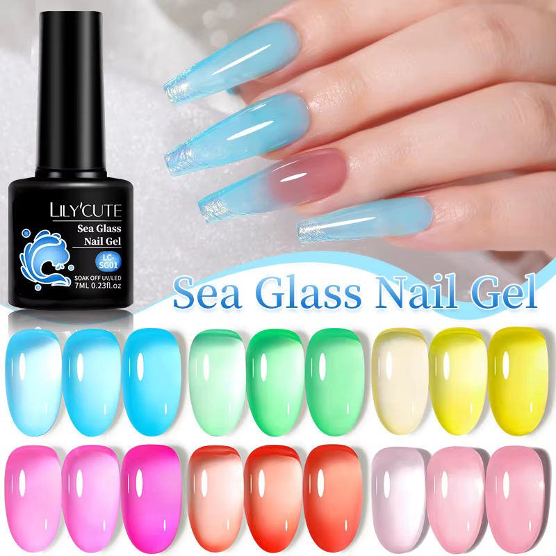 LILYCUTE 7ML gelée verre Gel vernis à ongles Semi-transparent bleu mer