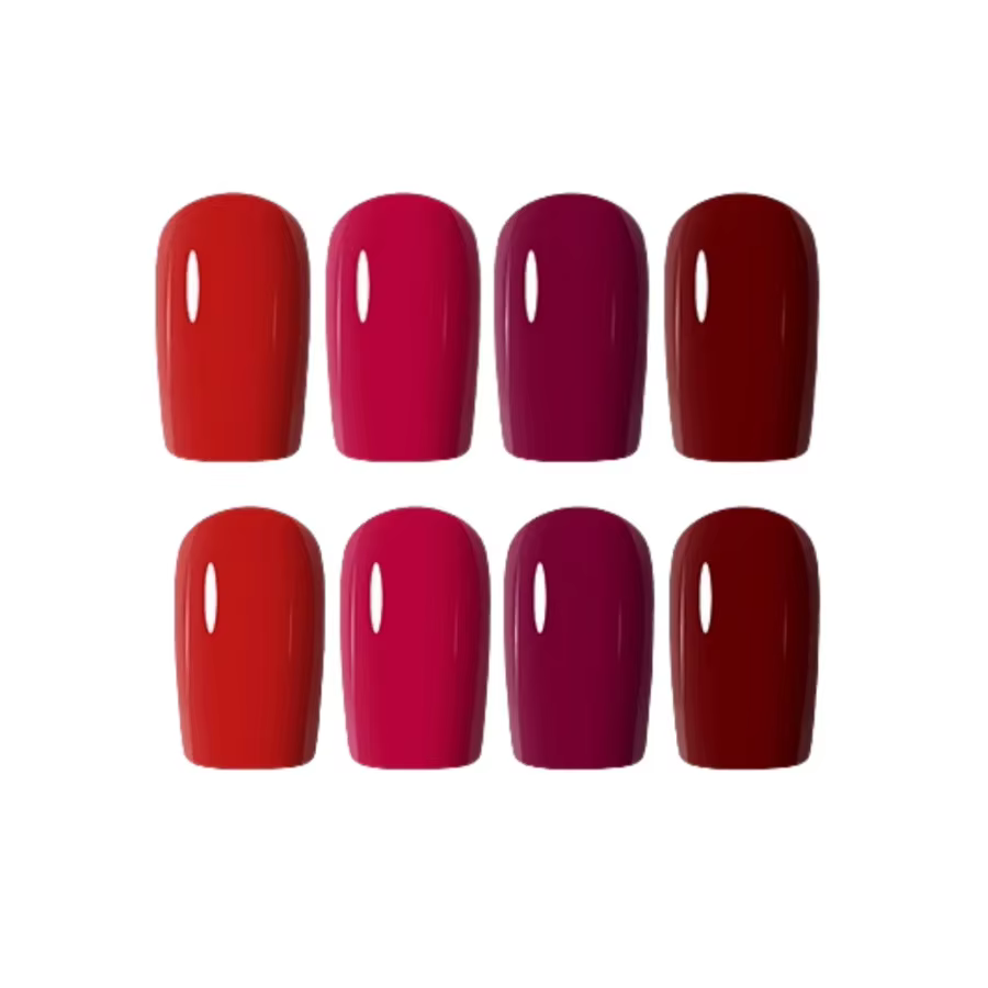 96 pièces rouge presse sur ongles moyen carré bordeaux cerise couleur unie faux