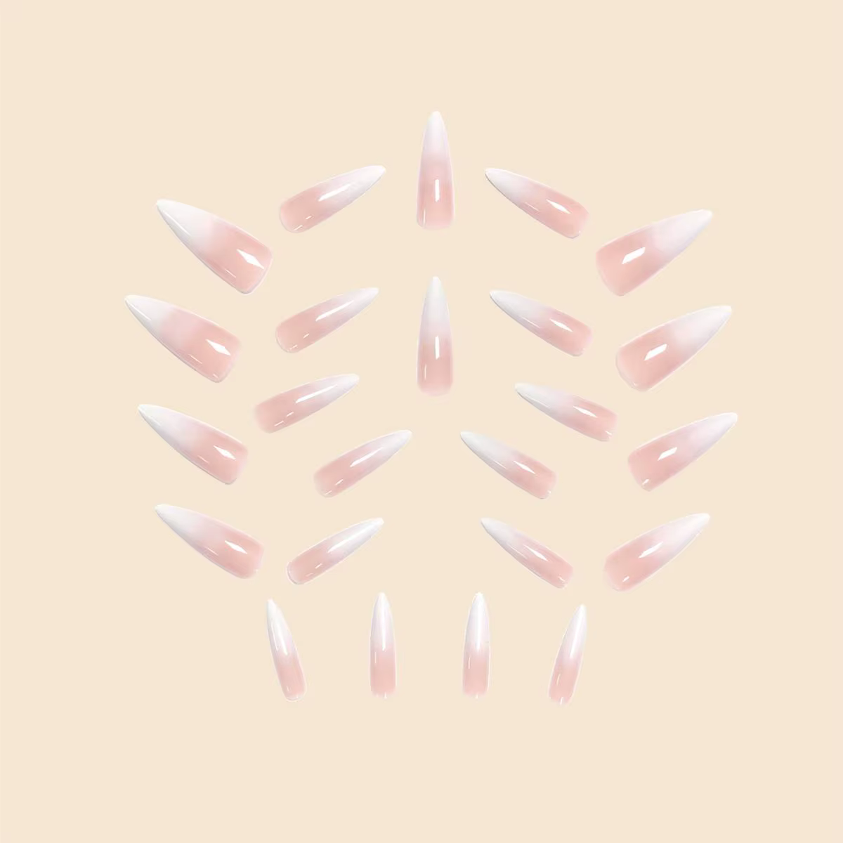 Tendances de la mode 24 pièces/ensemble femmes filles Long Stiletto français blanc dégradé couverture complète portable faux ongles presse sur Nail Art
