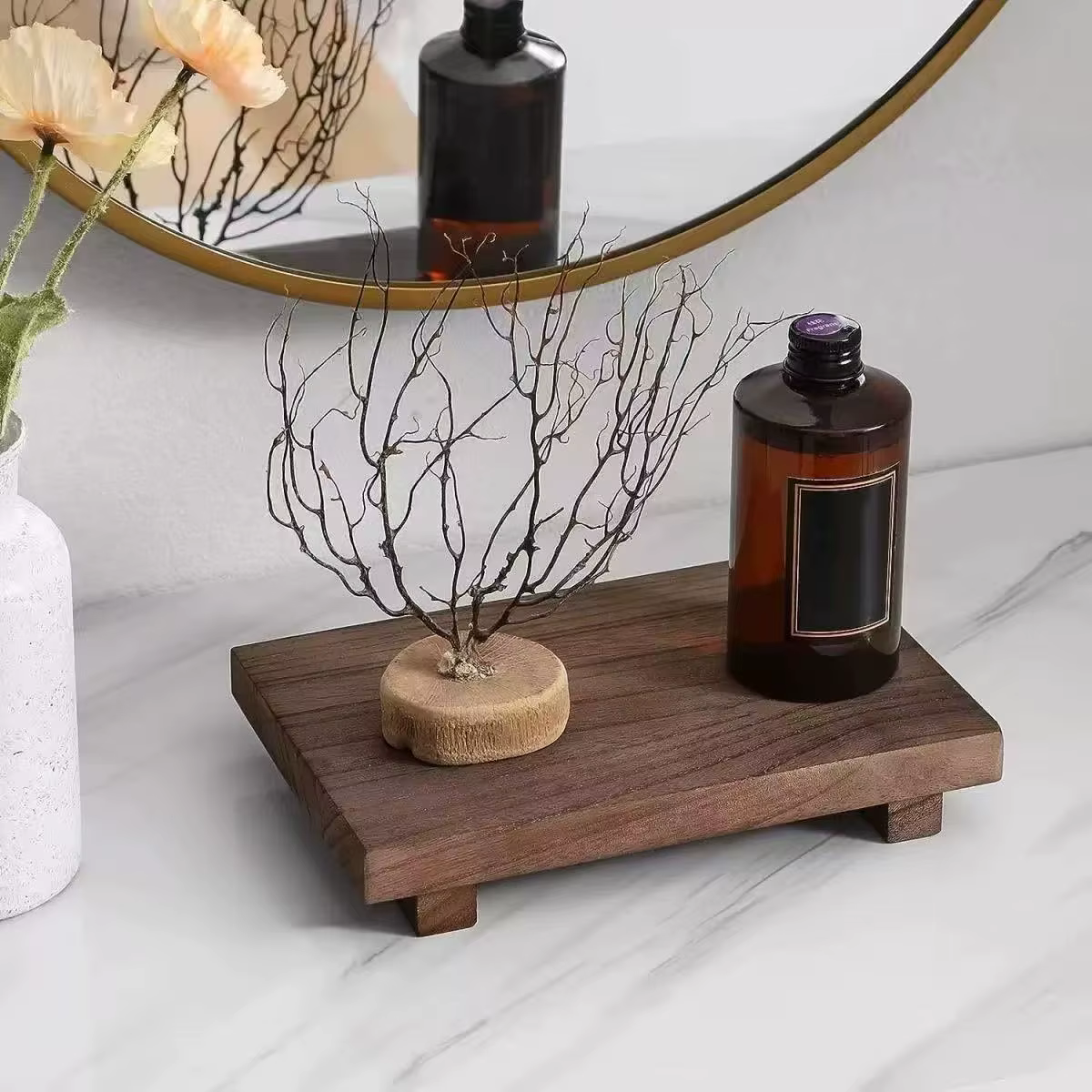 Plateau décoratif en bois vintage, élégant plateau de rangement pour salle de bain et cuisine, idéal pour les cosmétiques et la présentation à domicile