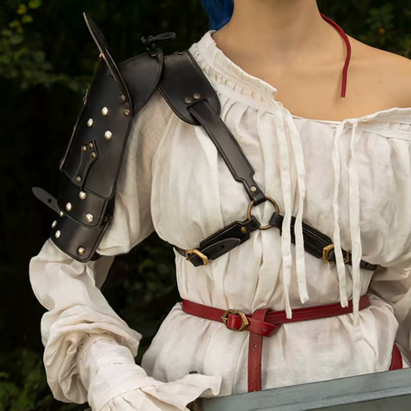 Plastron d'épaule médiéval en cuir, style pirate, chevalier, gothique punk, accessoire de costume de cosplay et de performance scénique
