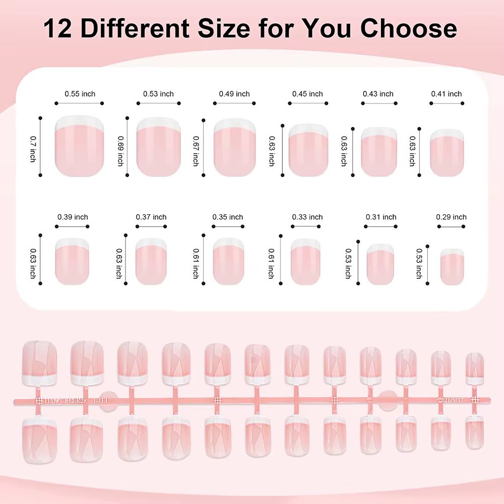 120 pièces rose court carré blanc français faux ongles 24*5 bandes couverture complète acrylique presse