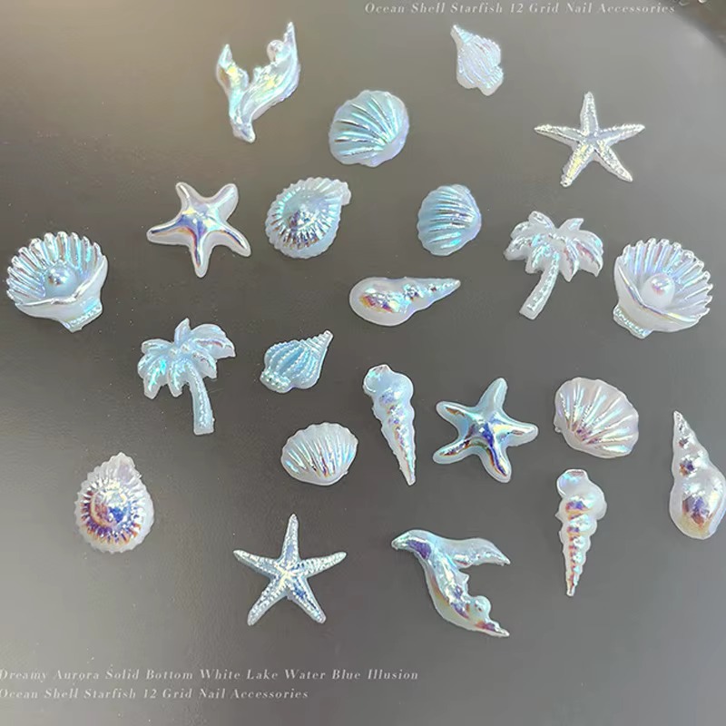 Lot de 12 boîtes de 12 compartiments pour décoration d'ongles : étoiles de mer