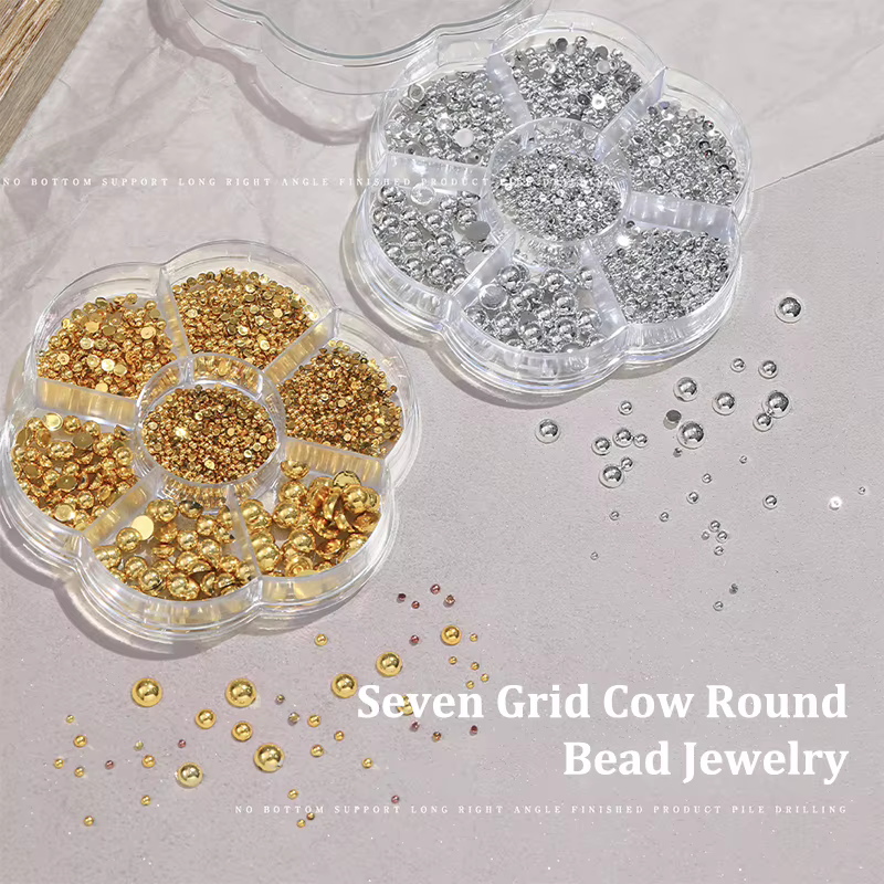 7 grilles argent or perle Nail Art décorations blanc demi-rond fond plat taille mixte