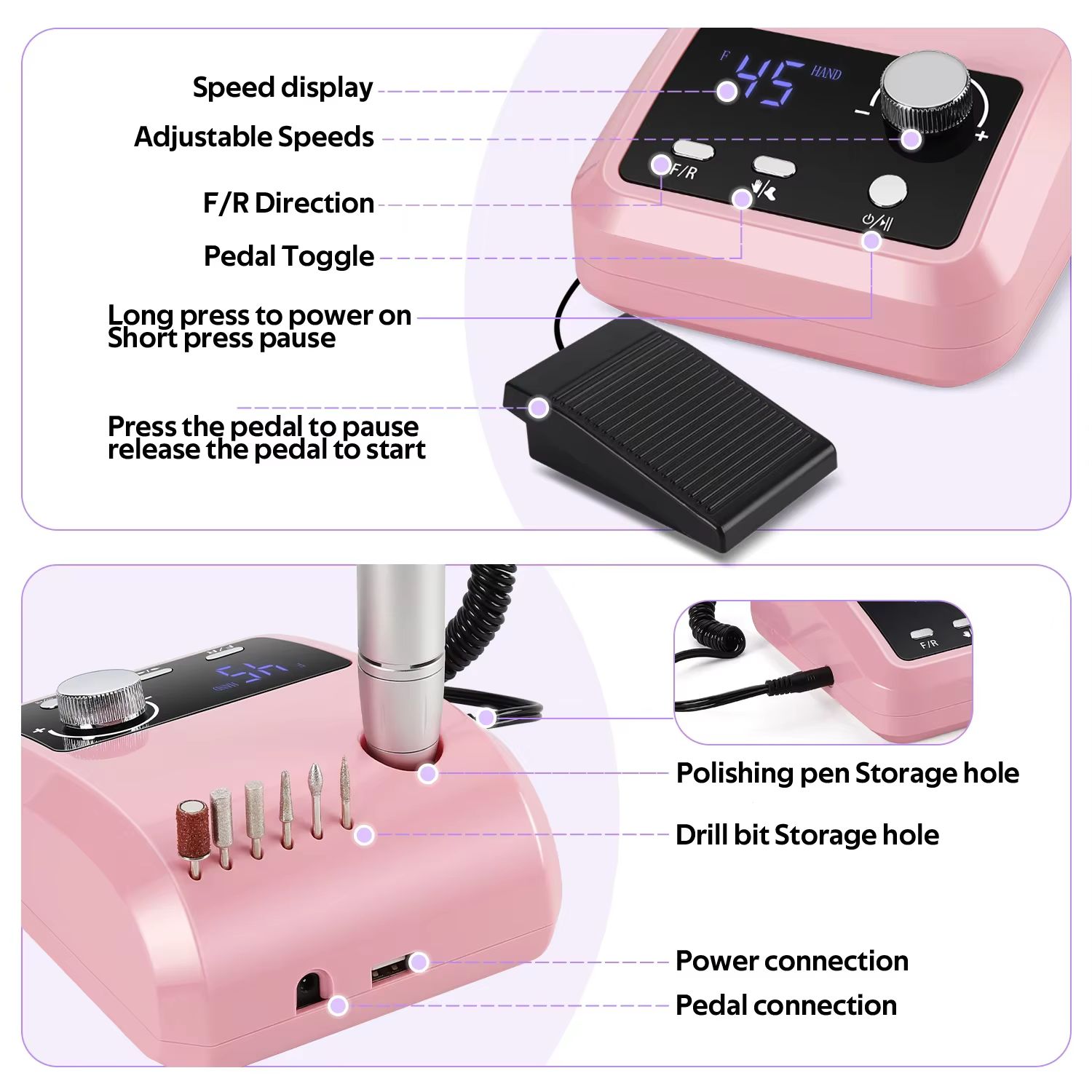 Perceuse à ongles électrique intelligente avec grand écran LCD