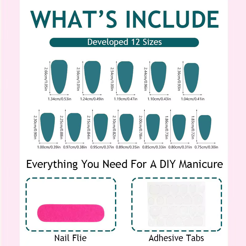 24 faux ongles amande style gothique et bande dessinée avec colle