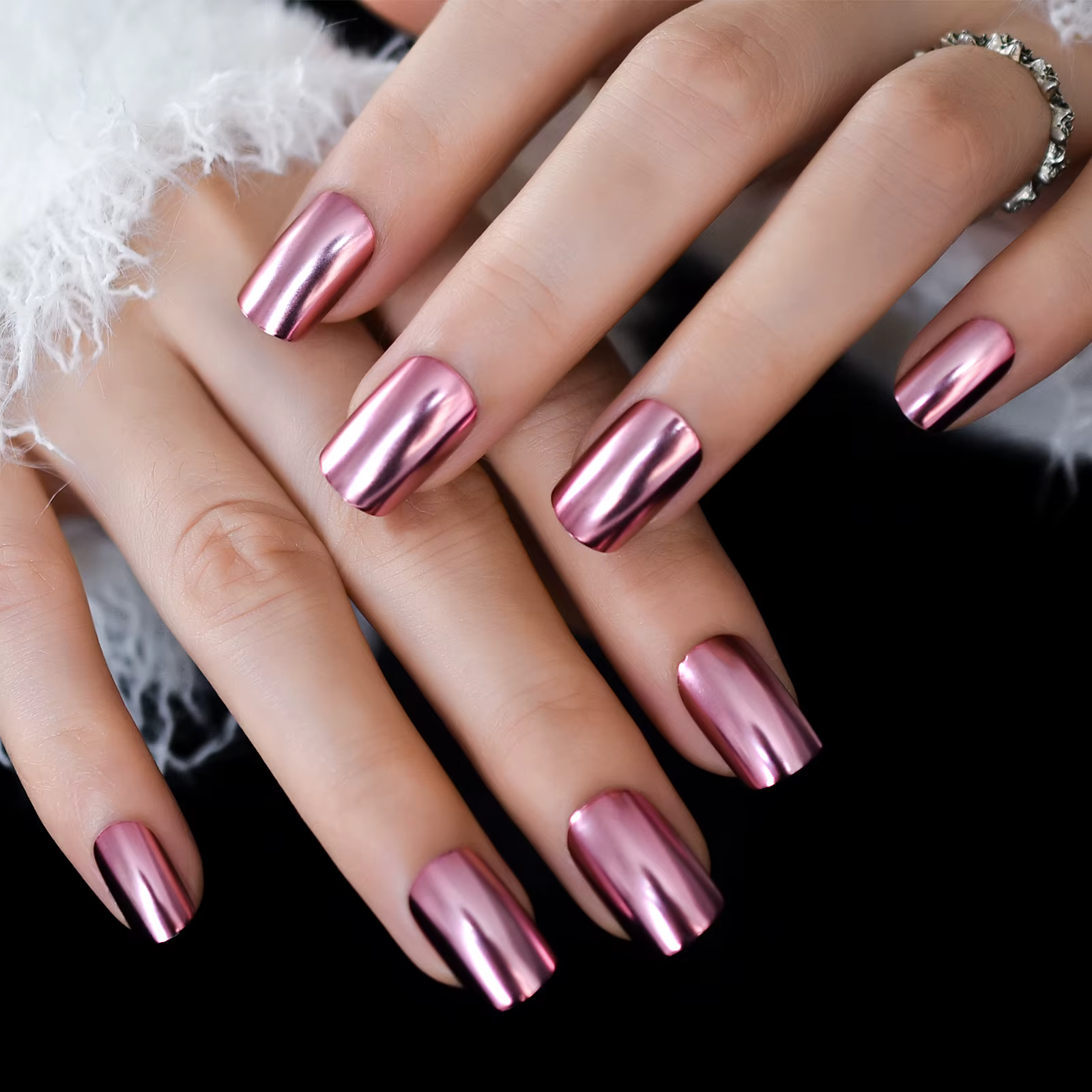 Chrome Punk métallique PinkSquare presse sur faux ongles moyen court longueur
