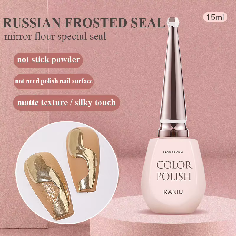 KANIU 15ml Style russe mat sans lingette couche de finition Gel ongles miroir magique poudre spécial givré joint Gel UV
