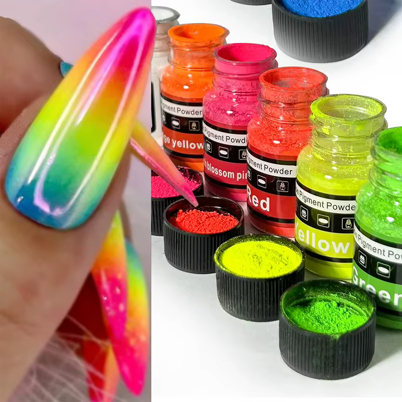 Poudre lumineuse bleu-vert pour ongles