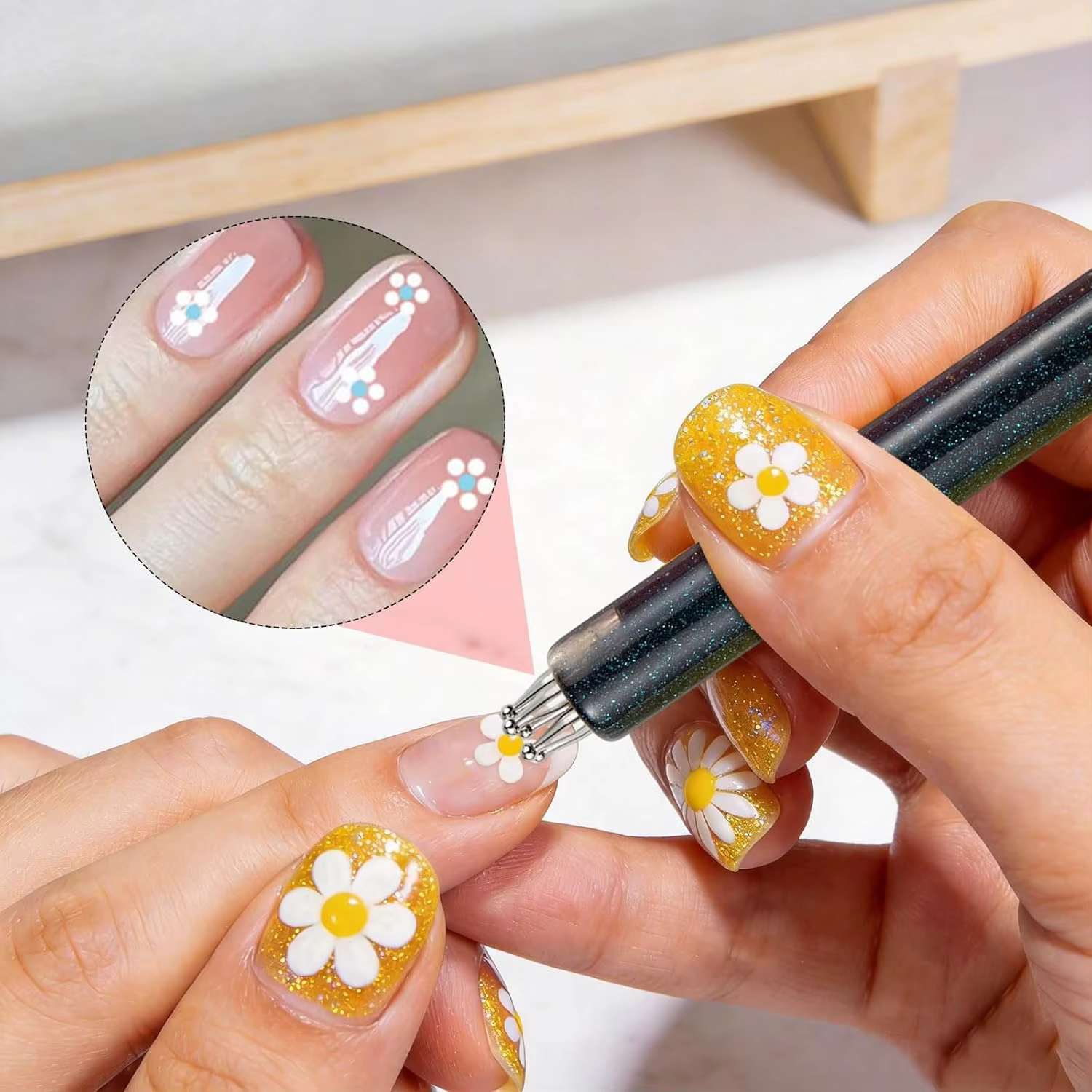 Stylo à points pour la décoration florale des ongles - Outil artistique à pointe sphérique en acier inoxydable pour la