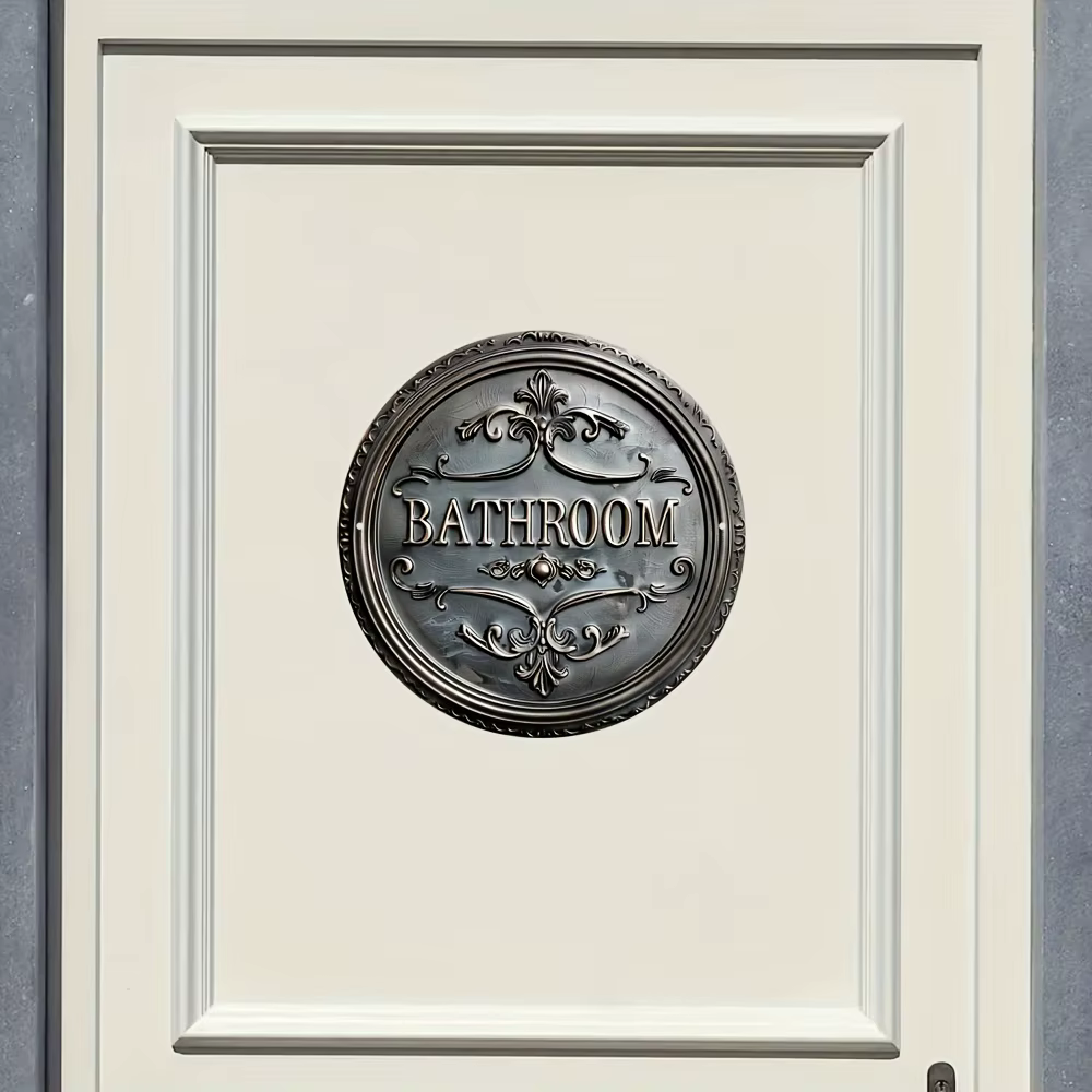 Panneau décoratif de salle de bain de style vintage, 1 plaque métallique ronde 2D, design mural classique, décoration polyvalente pour porte