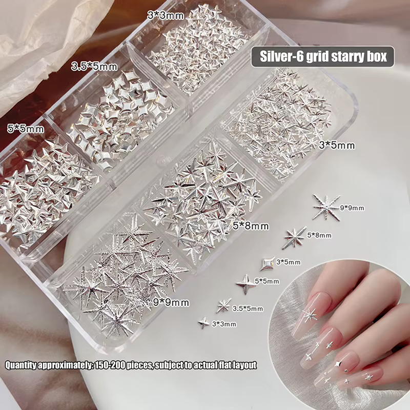 6 grilles métalliques or argent Nail Art strass décor manucure breloques Flatback Starburst pentagrammes bijou accessoires pour ongles