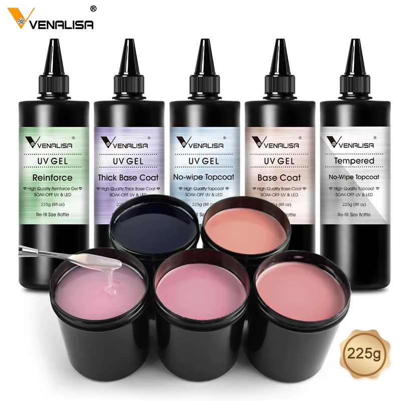 Venalisa couche de finition trempée longue tenue Gel auto-nivelant renforcer l'extension d'ongle de Camouflage 30 ml/225 ml paquet de recharge de grand Volume