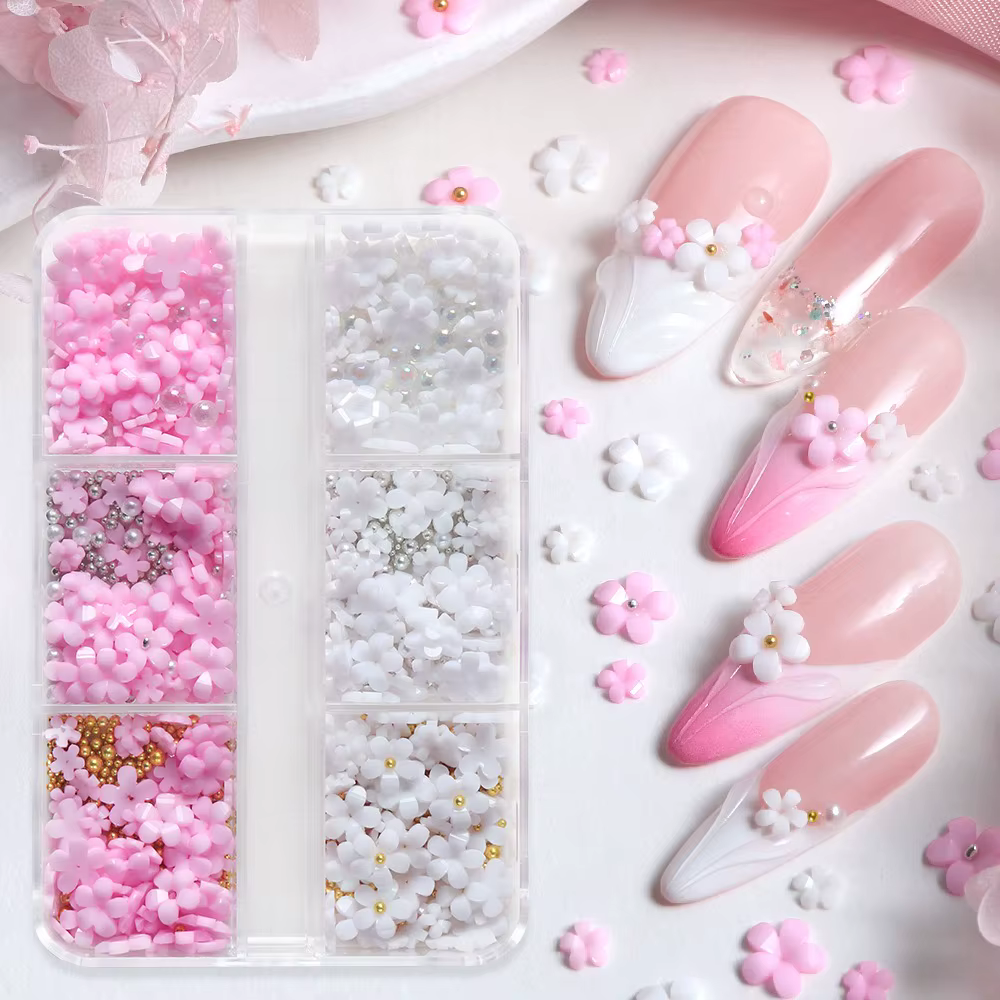 Décoration d'ongles en acrylique motif floral