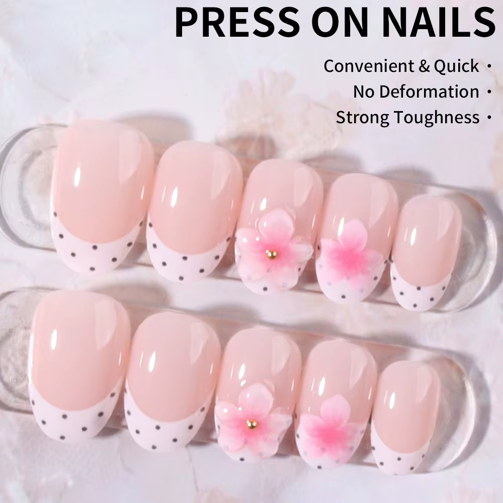 24 faux ongles courts ovales en gel 3D