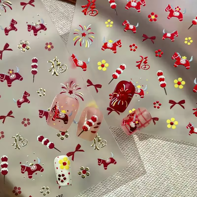 Autocollants pour ongles du Nouvel An chinois 2026