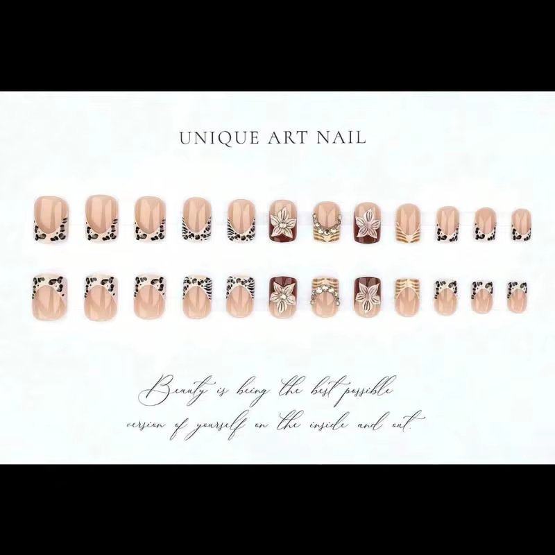 24 faux ongles français imprimés léopard