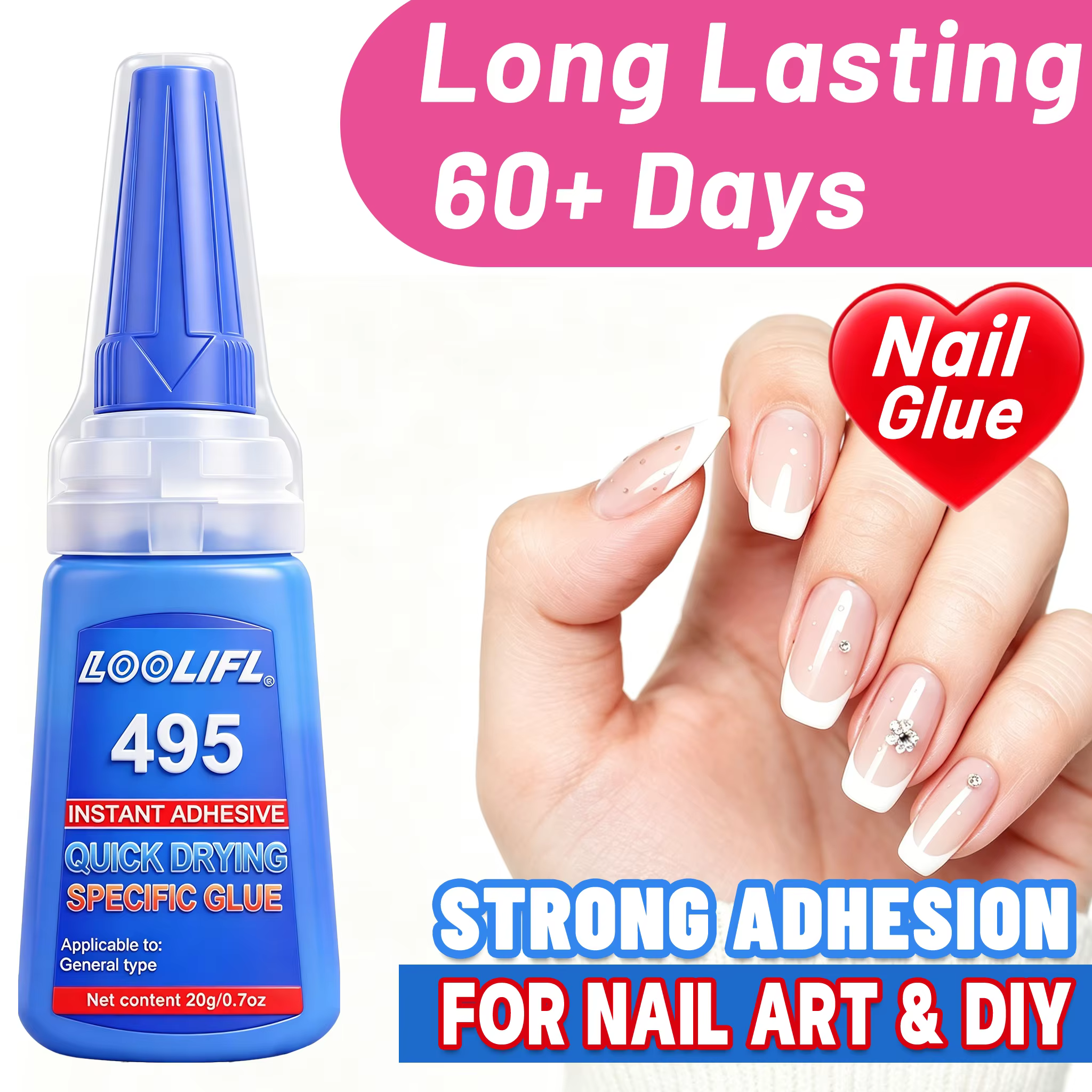 LOOLIFL – colle à ongles super résistante pour faux ongles, pointes d'ongles souples, séchage rapide, adaptée aux débutants en nail art, adhésif longue durée