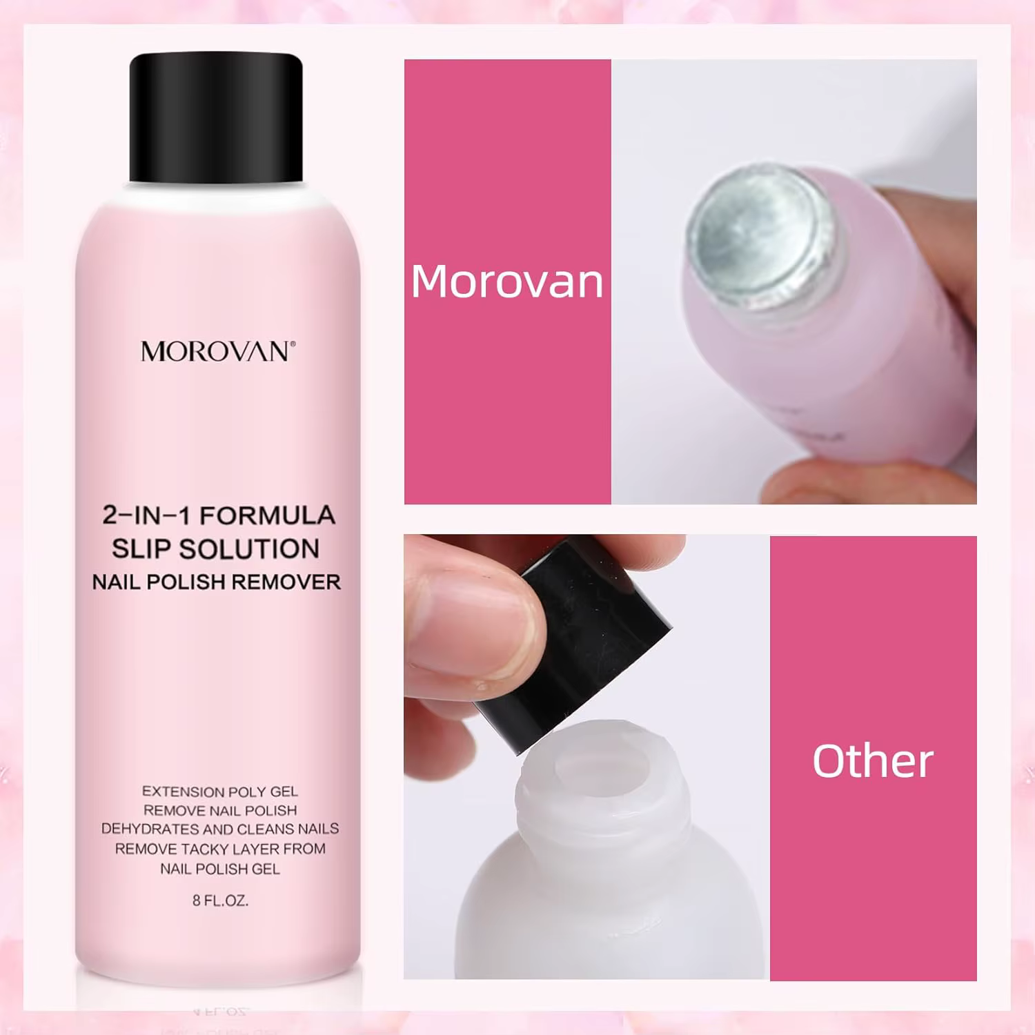 Nettoyant pour ongles 2 en 1 de 8oz (Solution antidérapante en Gel pour extensions d'ongles Poly +