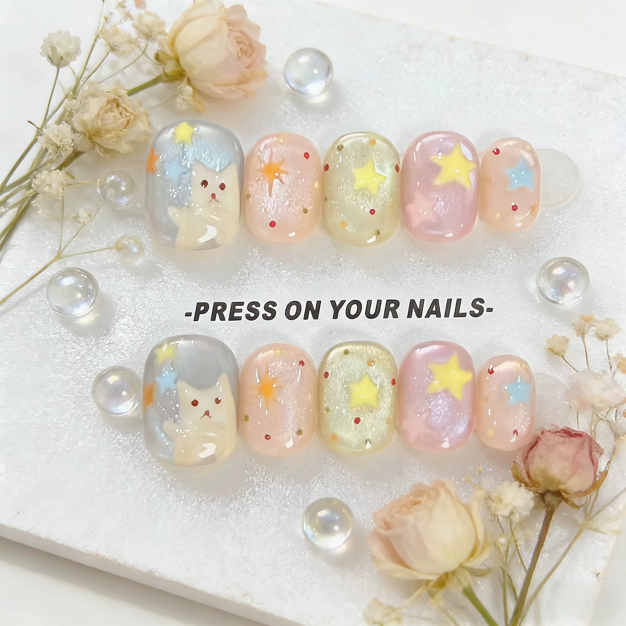 10 faux ongles courts carrés à presser