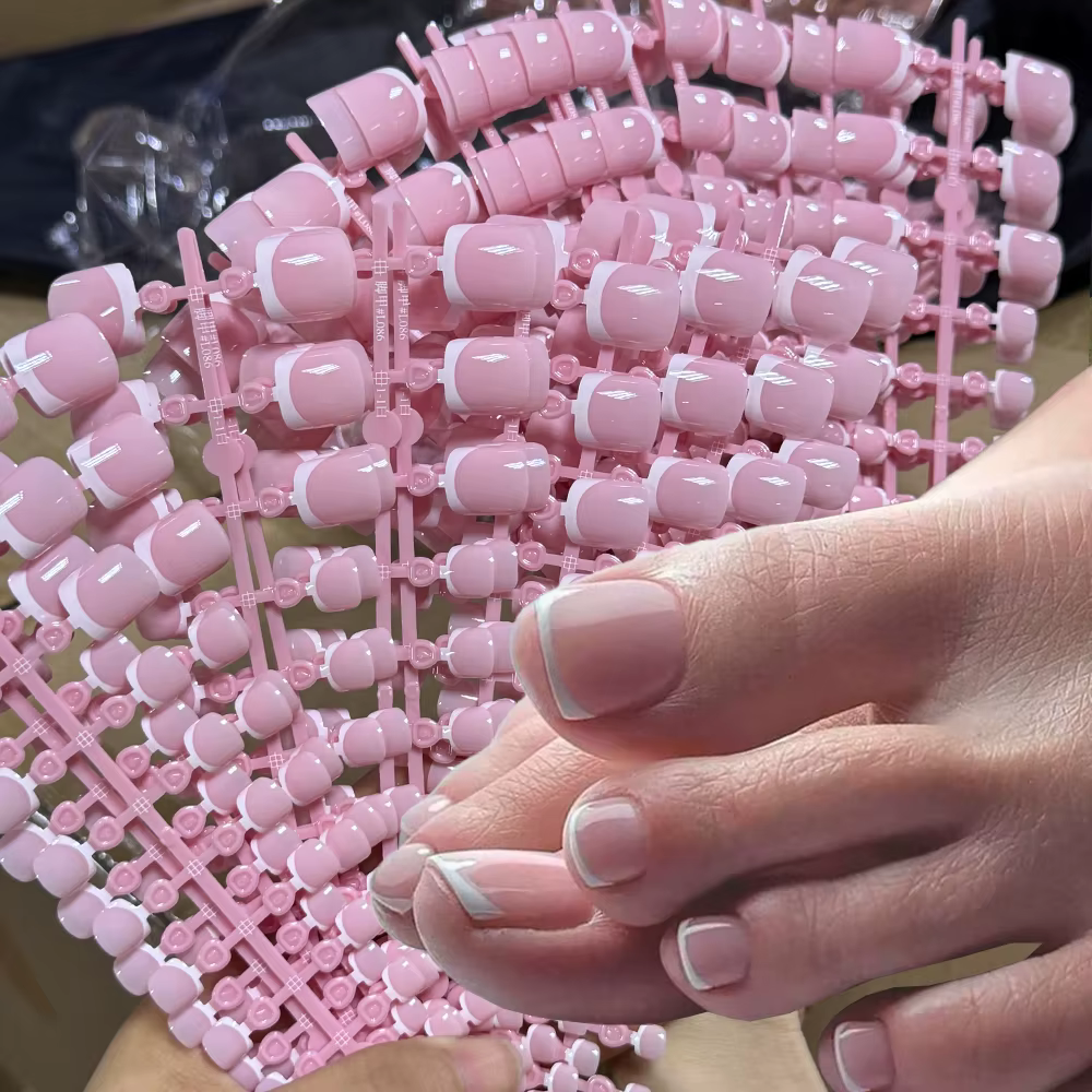 120 pièces court carré faux ongles d'orteil conseils rose français doux Gel presse
