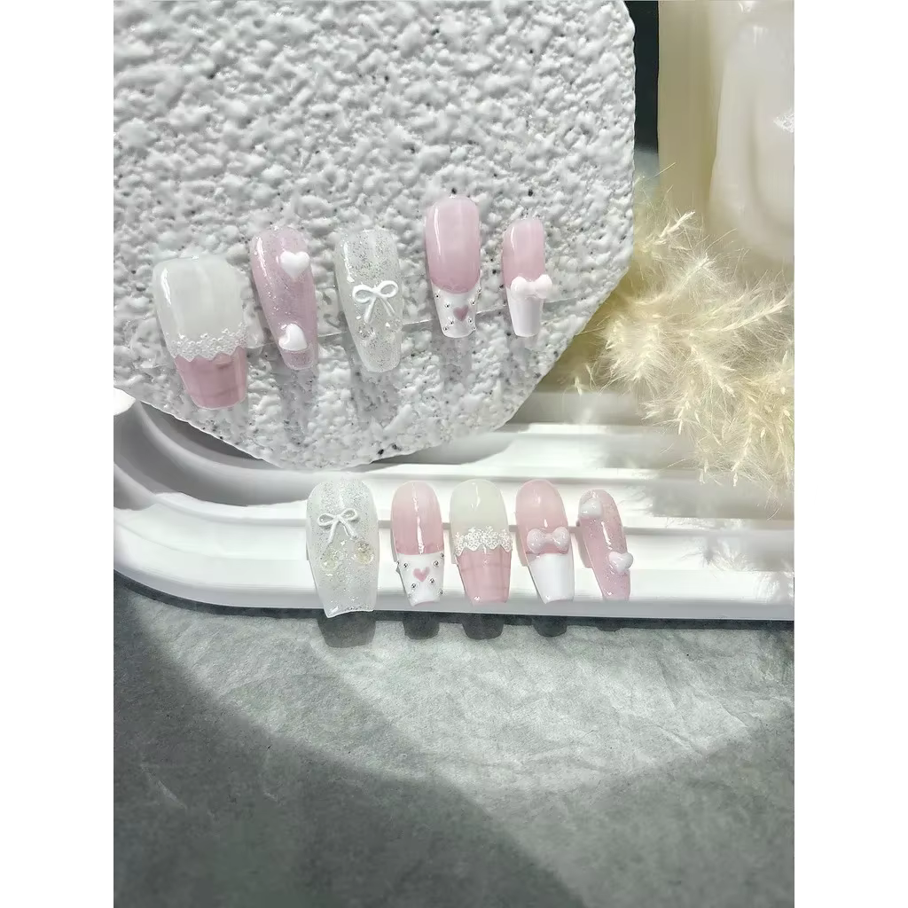 Arc Rose Amour Dentelle Français Nail Art