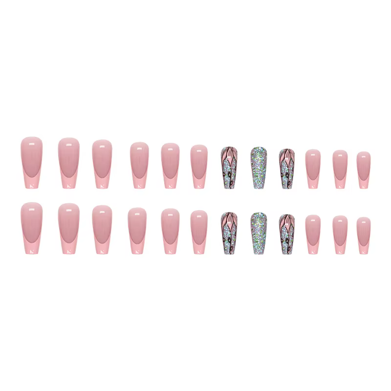 Flash Lotus 24 pièces presse sur ongles rose dégradé faux