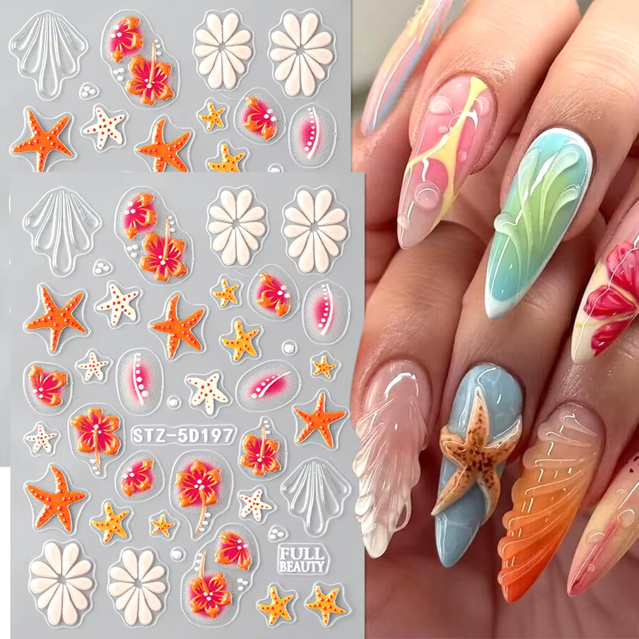 Autocollants pour ongles Étoile de mer orange Hibiscus