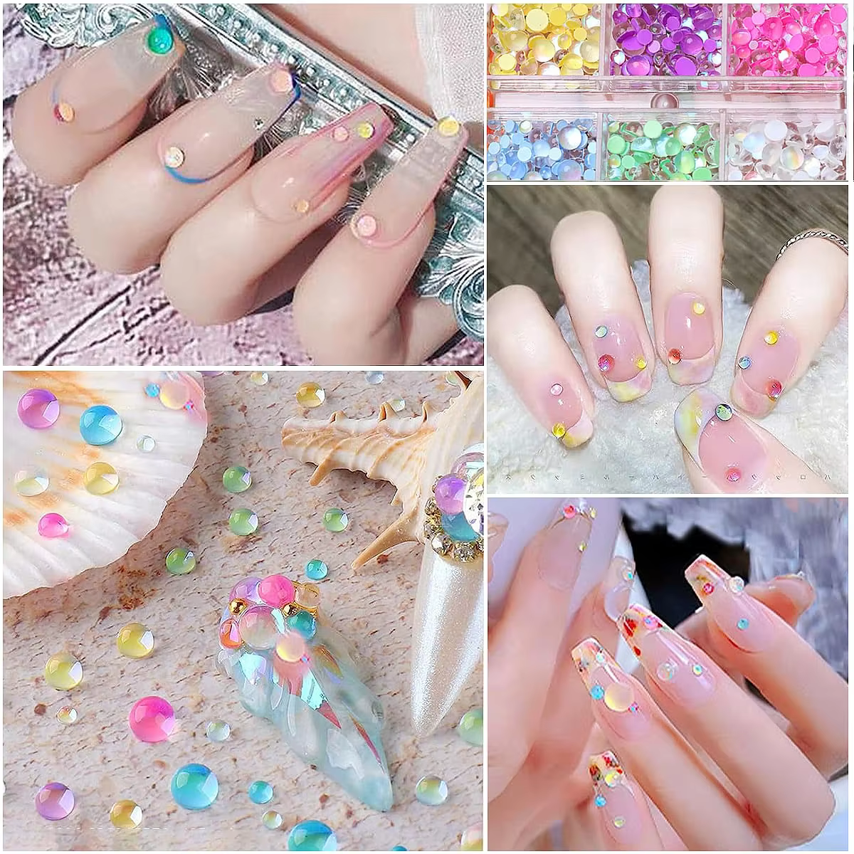 6Grid Aurora Mermaid Perles Rondes pour Décoration d'Ongles