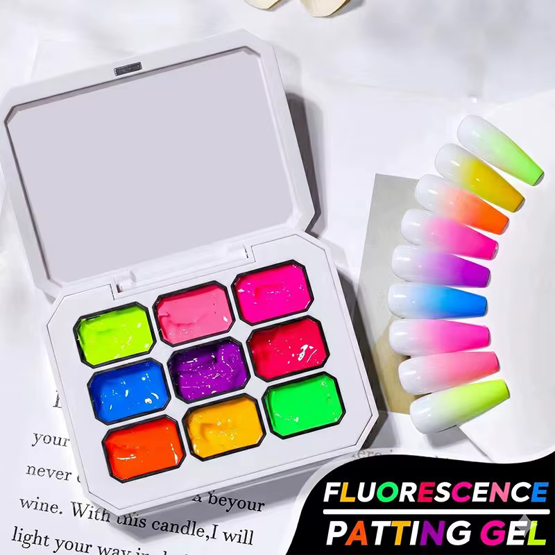 Gel UV 9 couleurs fluo néon solide en grille de neuf carrés