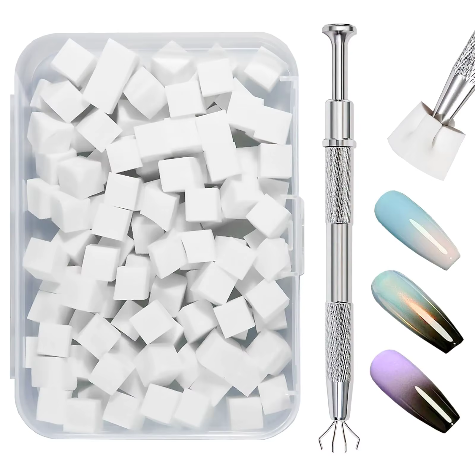 LINMANDA Éponges à ongles pour éponge d'art d'ongle ombrée avec pince en métal Brosse à ongles Rangement et boîte pour manucure de conception d'art d'ongle bricolage