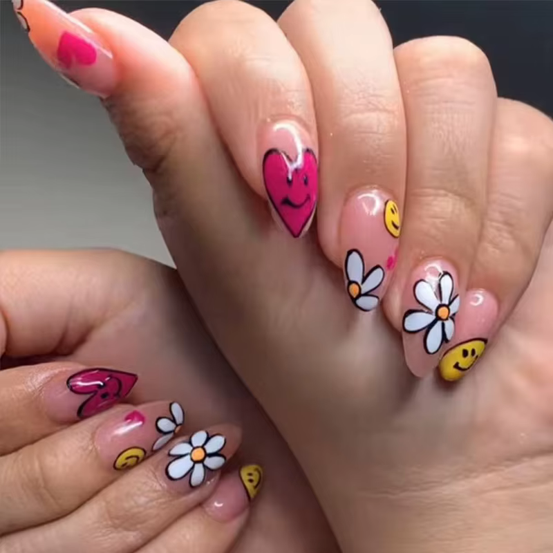24 pièces/ensemble Faux ongles à presser forme amande couleur unie simple