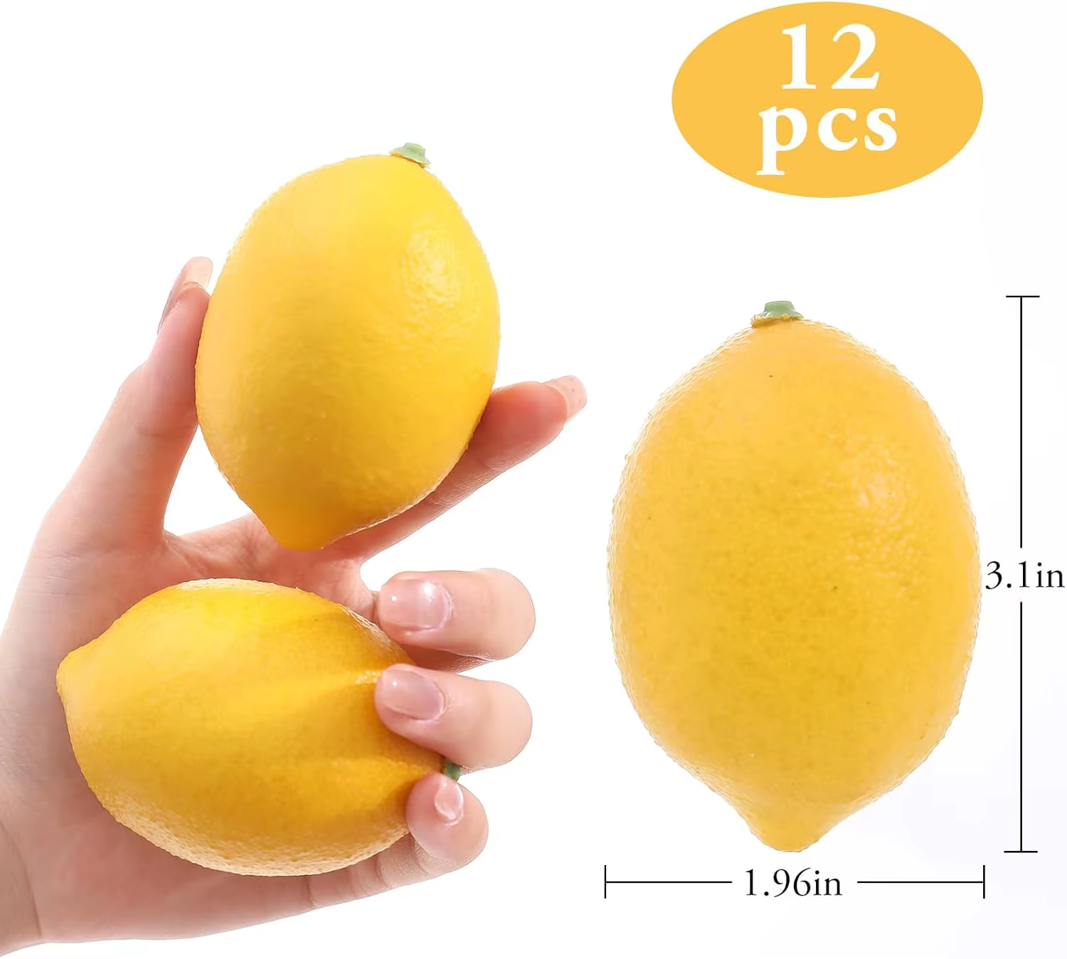 Lot de 12 faux citrons jaunes, fruits artificiels, citrons factices, simulation réaliste pour la limonade, la fête, la table de cuisine, les décorations d'été