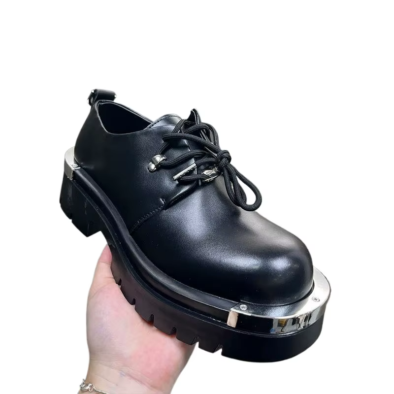 Mode Style hommes Derbys plat marque chaussures pour homme pur noir chaussures semelle épaisse 3 cm grande taille 45 D733