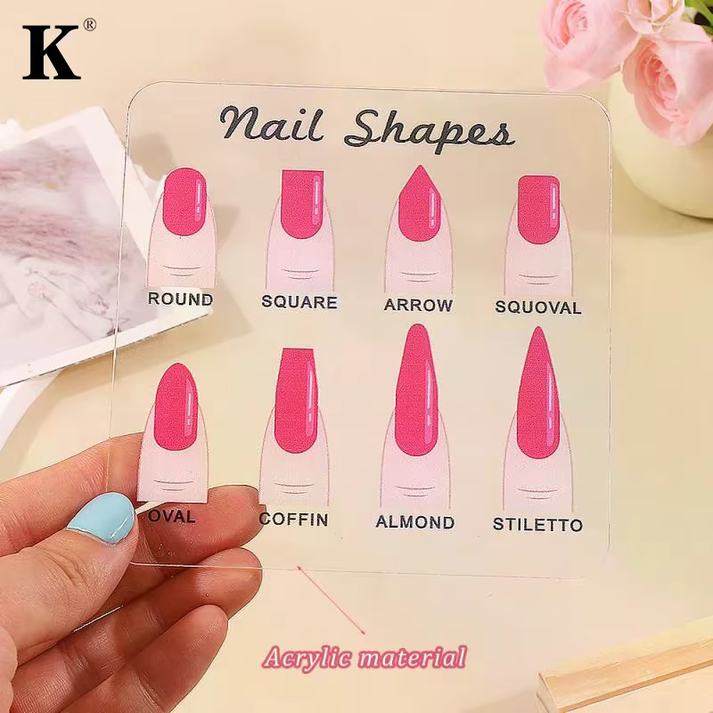 Présentoir de Formes d'Ongles en Acrylique Transparent avec Base en Bois et Diamants – Support de Présentation de Créations Nail Art sur Bureau