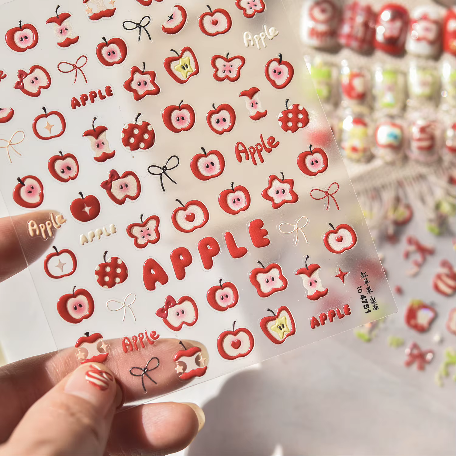Autocollant 5D pour Nail Art, gelée de tomate, nœud papillon romantique, étoile scintillante, amusant, thème de fruits, décoration auto-adhésive, décalcomanie de manucure, DIY bricolage