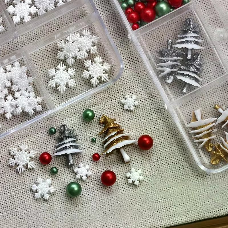 6 grilles/boîte de perles de noël rouge/vert