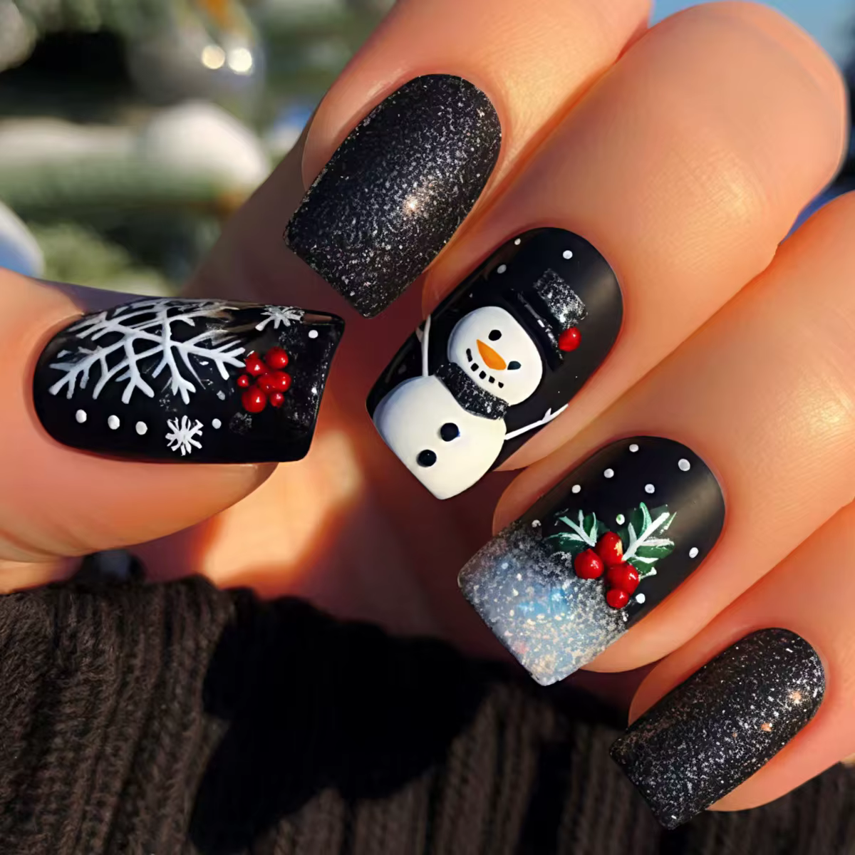 Faux ongles mi-longs pour fête de noël