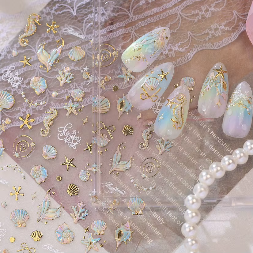 Magnifiques autocollants adhésifs pour ongles en forme de coquille de conque