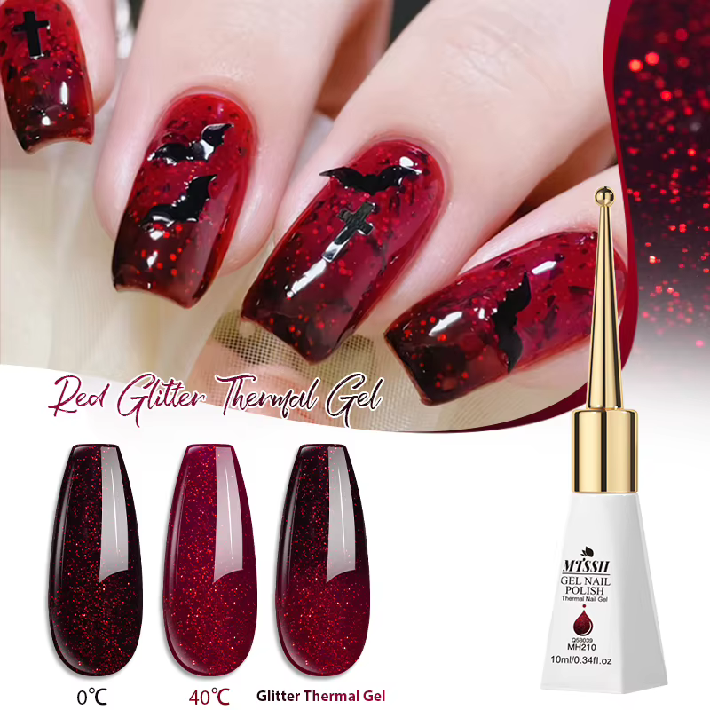 Vernis à ongles thermique à paillettes rouges 10 ml