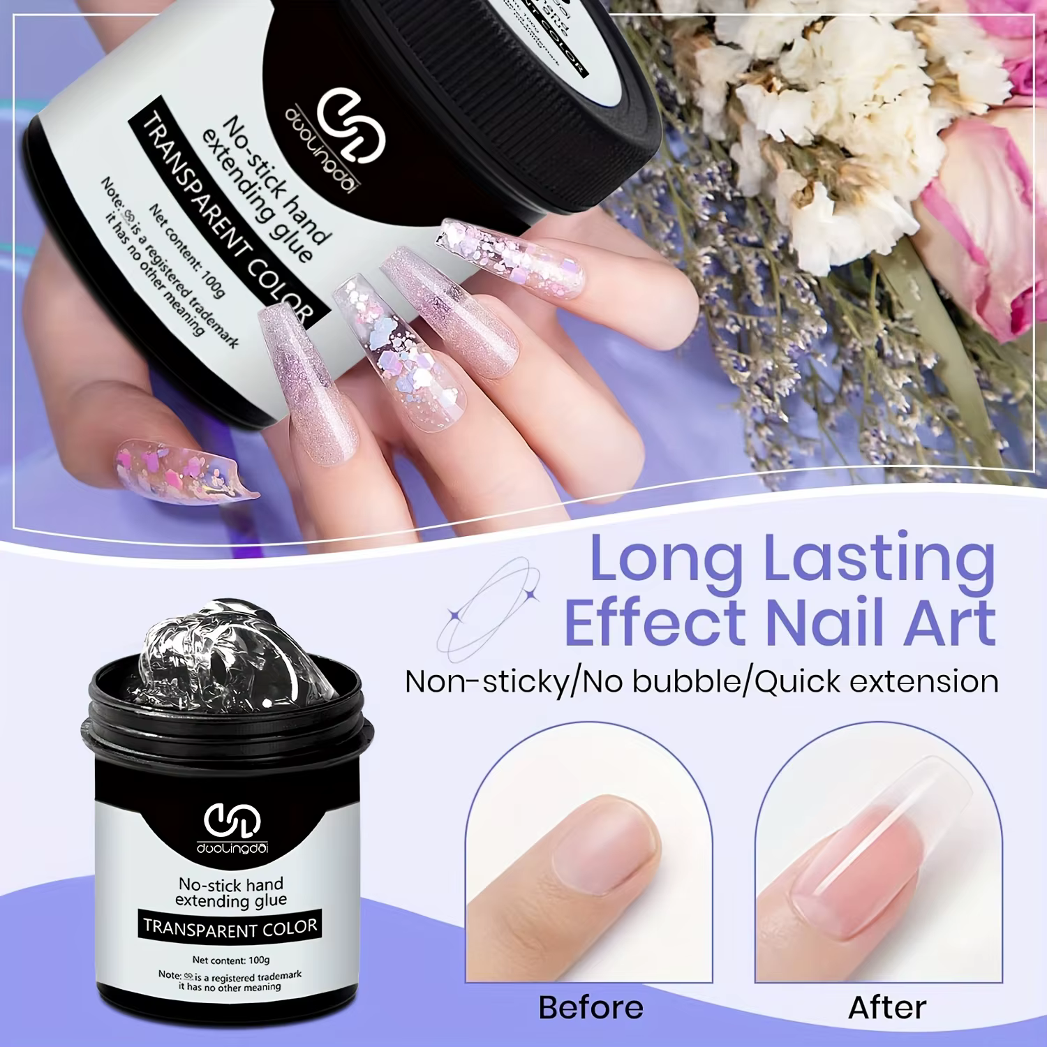 100g antiadhésif main solide Extension d'ongle Gel-clair rose blanc prolonger Gel dur 3D sculpture fleur Nail Art façonnage Gel