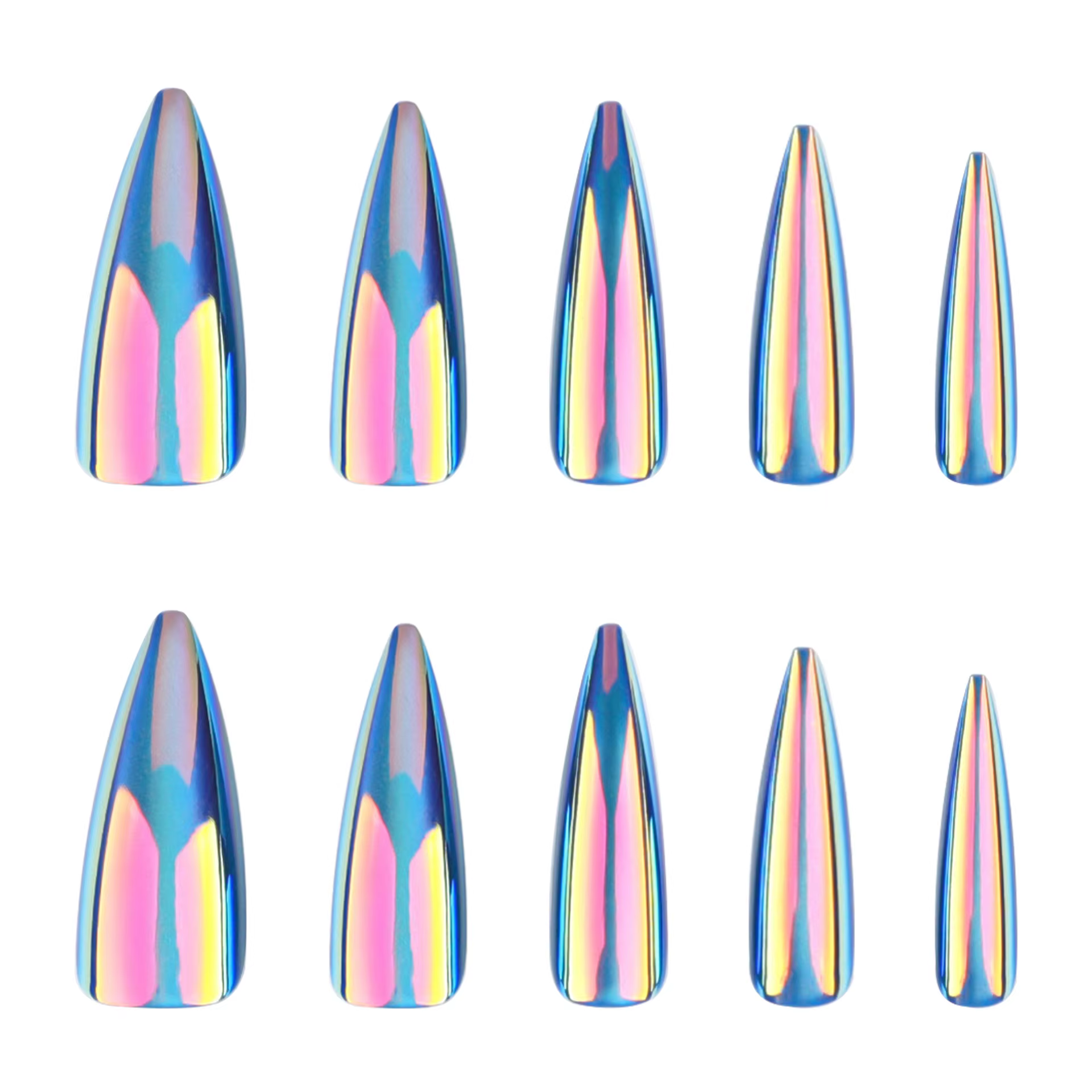 24 pièces faux ongles œil de chat bleu portable longs